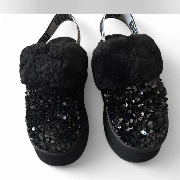 UGG Shoes - UGG Black Funkette Chunky Sequin Platform Slippers size 5